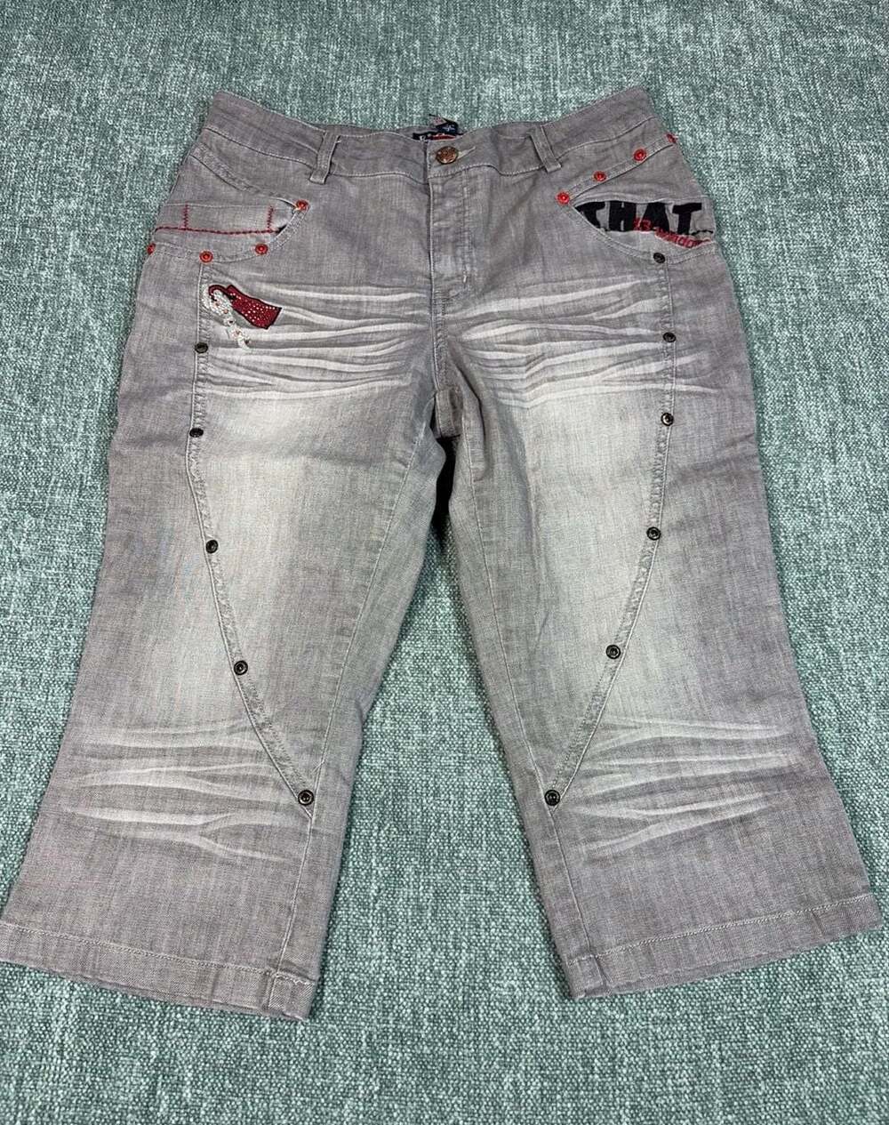 Sheng.B.L Gray Embroidered And Studded Capri Denim Jeans Size 29